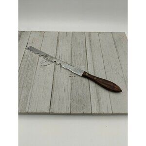 Vintage Warco 2 Stainless Double Sided Knife Philgas Oil Wood Handle Slice Carve